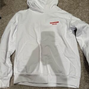 TALENTLESS White Hoodie with Red Logo